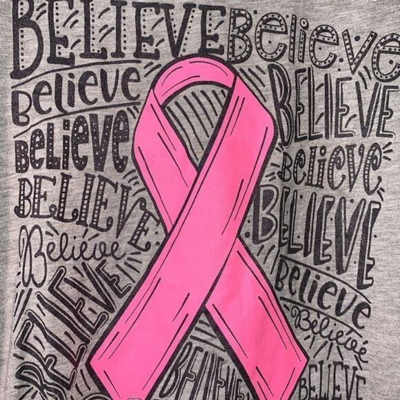Live Breathe Fight Gray Breast Cancer Awareness Long Sleeve Top With Pink Ribbon - Picture 5 of 8